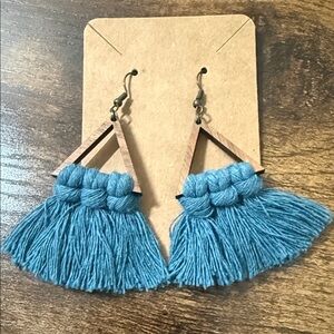 Blue Macrame wood 🪵 Triangle Earrings